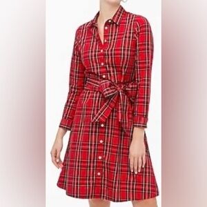J. Crew Red Tartan Shirtdress Tie Waist 10 NWT